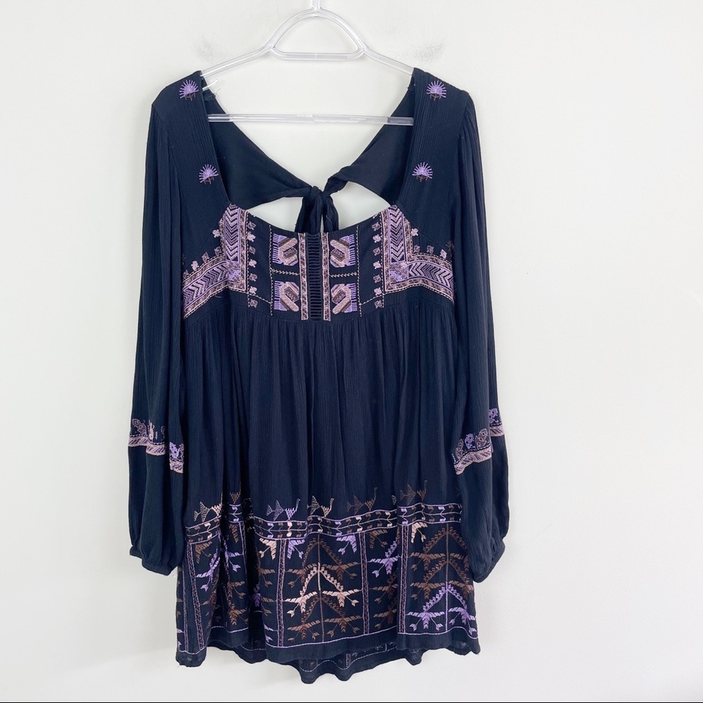 Free People Rhiannon Purple Embroidered Open Back Boho Shift Dress